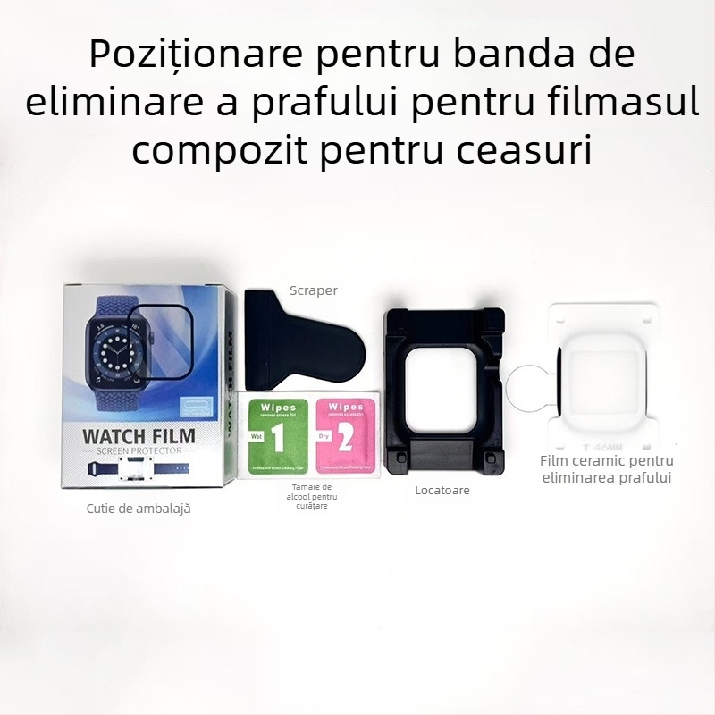 Film de protecție pentru Apple Watch cu funcție de poziționare și eliminare a prafului - PMMA+PET, membrană frontală, HD, anti-cadere