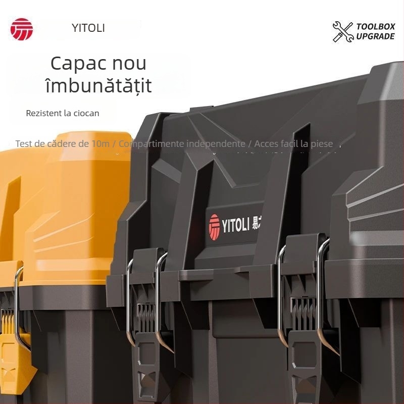 Cutie de unelte din plastic, cu trei niveluri pliante, industrială, pentru montaj în vehicul și depozitare pentru electrician