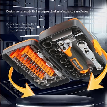 Set 38-in-1 șurubelnițe cu clichet, 180° funcție, oțel crom-vanadiu, 38 de unelte, pentru reparații la motociclete și mașini (oțel crom-vanadiu • 38 unelte • funcție 180° • pentru reparații motociclete și mașini)