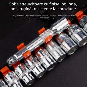 Set de scule auto, 12 piese, cu cheie cu soclu, din oțel carbon, pentru întreținere și reparații ale mașinilor