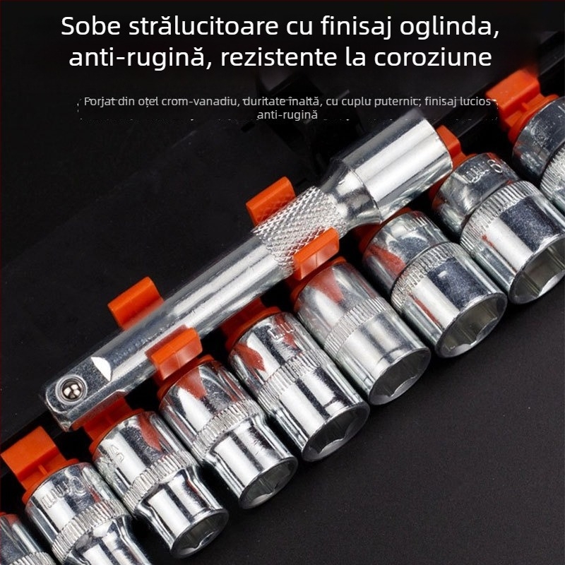 Set de scule auto, 12 piese, cu cheie cu soclu, din oțel carbon, pentru întreținere și reparații ale mașinilor