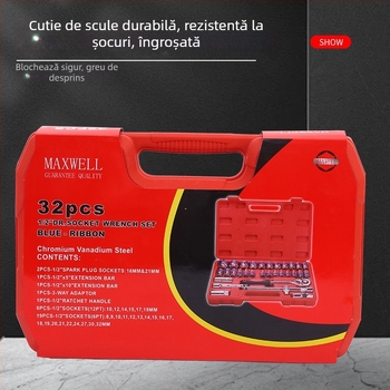 Set de scule auto – 37 piese, din oțel carbon, trusă cu chei cu ratchet pentru reparații auto și motociclete