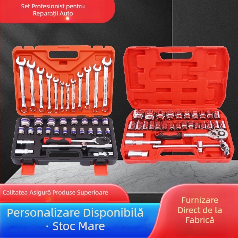 Set de scule auto – 37 piese, din oțel carbon, trusă cu chei cu ratchet pentru reparații auto și motociclete