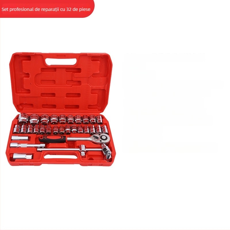 Set de scule auto – 37 piese, din oțel carbon, trusă cu chei cu ratchet pentru reparații auto și motociclete