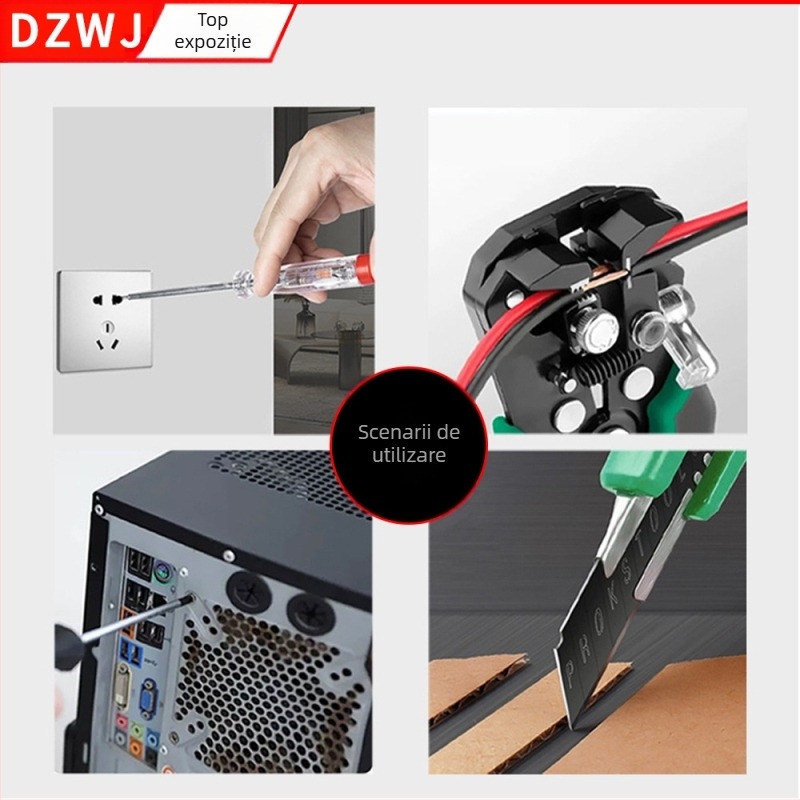 Set de scule pentru gospodărie, 8 piese, cu decapator automat pentru cabluri și șurubelnițe, în cutie de unelte (oțel crom-molibden-vanadiu)