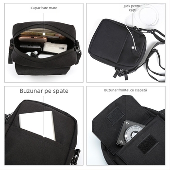 Geantă crossbody pentru bărbați din nailon, formă pătrat vertical, închidere cu fermoar, buzunare interioare: buzunar cu fermoar, buzunar pentru telefon și ID, curea simplă, TAX842