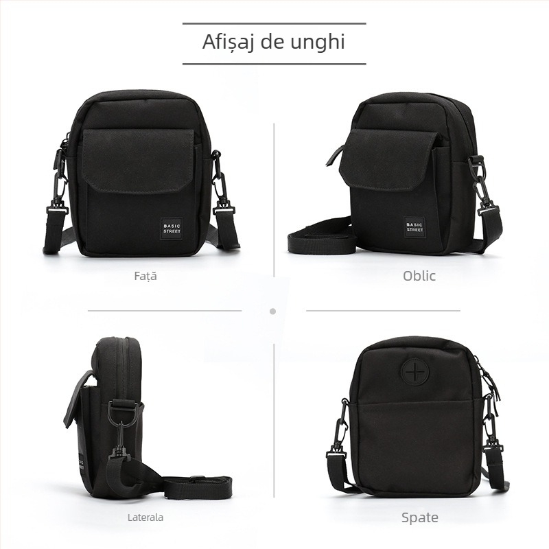 Geantă crossbody pentru bărbați din nailon, formă pătrat vertical, închidere cu fermoar, buzunare interioare: buzunar cu fermoar, buzunar pentru telefon și ID, curea simplă, TAX842