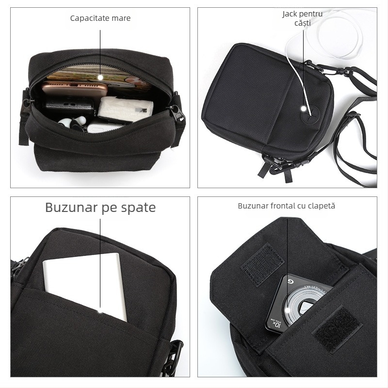 Geantă crossbody pentru bărbați din nailon, formă pătrat vertical, închidere cu fermoar, buzunare interioare: buzunar cu fermoar, buzunar pentru telefon și ID, curea simplă, TAX842