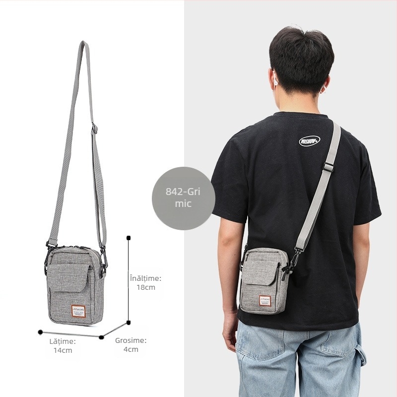 Geantă crossbody pentru bărbați din nailon, formă pătrat vertical, închidere cu fermoar, buzunare interioare: buzunar cu fermoar, buzunar pentru telefon și ID, curea simplă, TAX842