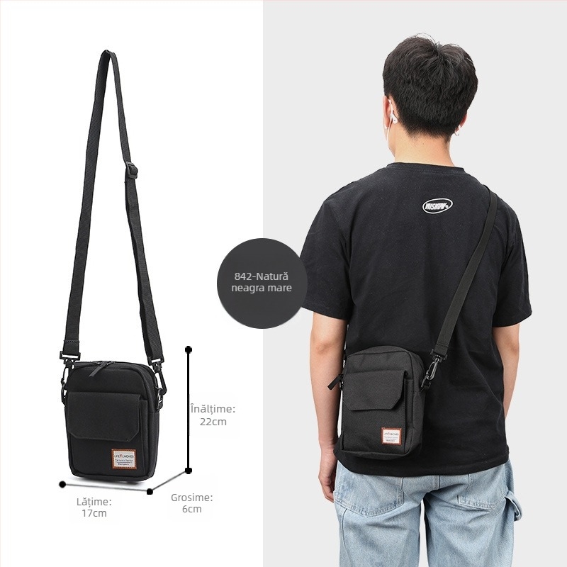 Geantă crossbody pentru bărbați din nailon, formă pătrat vertical, închidere cu fermoar, buzunare interioare: buzunar cu fermoar, buzunar pentru telefon și ID, curea simplă, TAX842