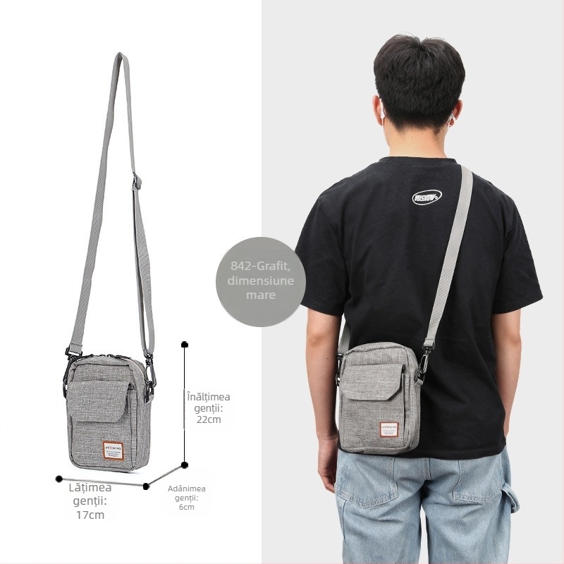 Geantă crossbody pentru bărbați din nailon, formă pătrat vertical, închidere cu fermoar, buzunare interioare: buzunar cu fermoar, buzunar pentru telefon și ID, curea simplă, TAX842