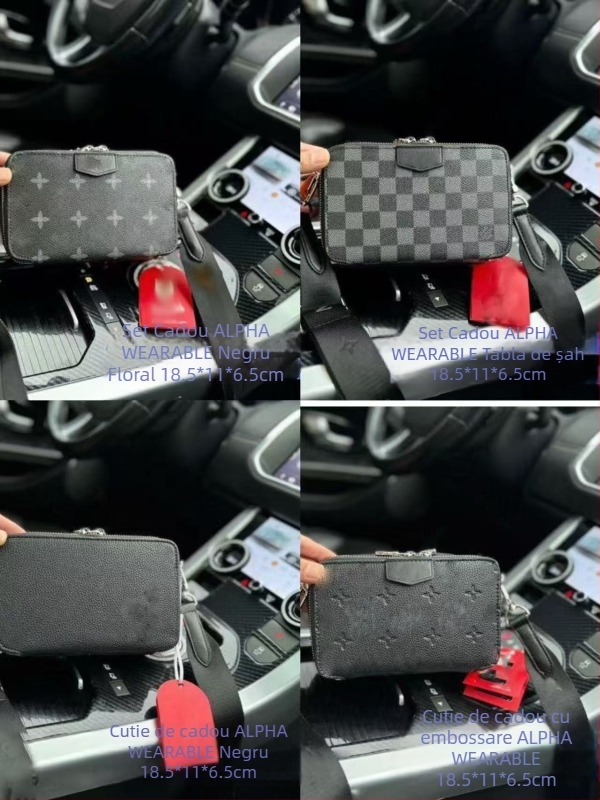 Geantă de umăr crossbody pentru bărbați - PVC, fără căptușeală, pentru laptop de 8 inch, model cu litere, în cutie