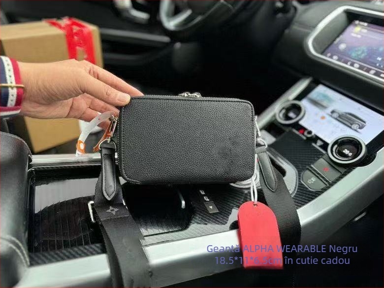 Geantă de umăr crossbody pentru bărbați - PVC, fără căptușeală, pentru laptop de 8 inch, model cu litere, în cutie