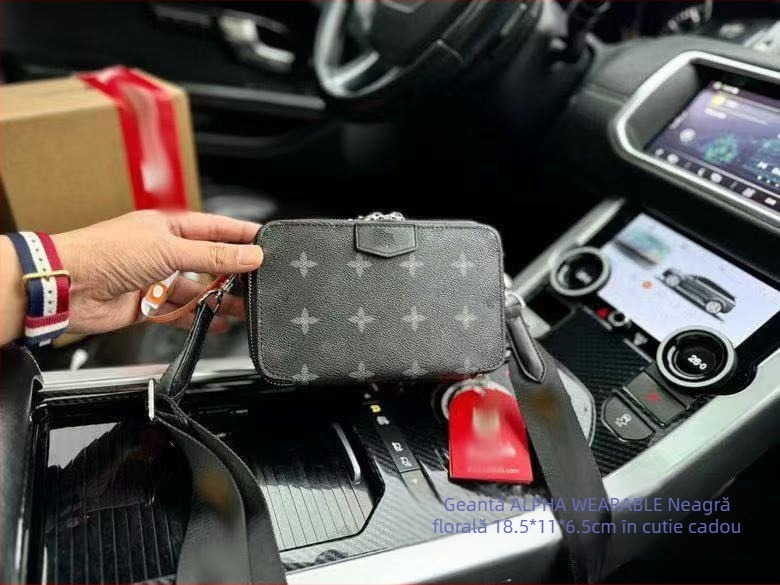 Geantă de umăr crossbody pentru bărbați - PVC, fără căptușeală, pentru laptop de 8 inch, model cu litere, în cutie