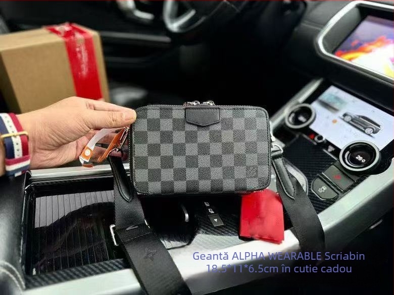 Geantă de umăr crossbody pentru bărbați - PVC, fără căptușeală, pentru laptop de 8 inch, model cu litere, în cutie