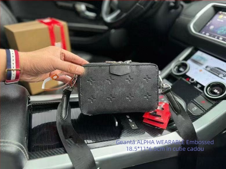 Geantă de umăr crossbody pentru bărbați - PVC, fără căptușeală, pentru laptop de 8 inch, model cu litere, în cutie