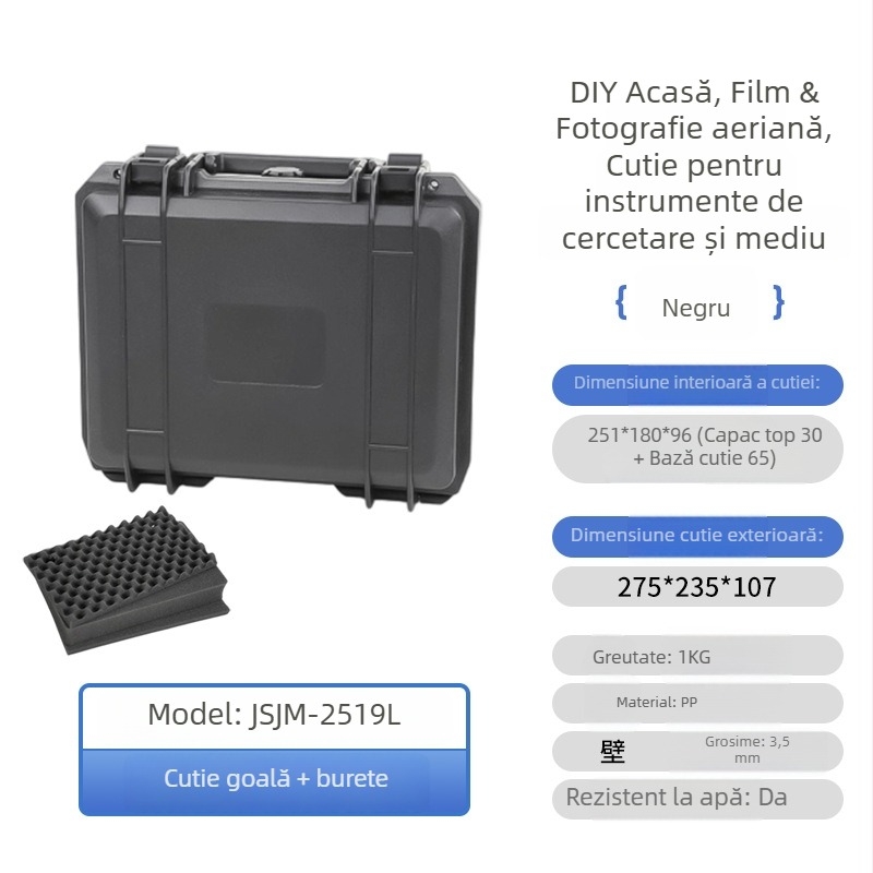 Cutie portabilă pentru unelte, impermeabilă și rezistentă la impact, PP îngroșat, carcasă de protecție cu protecție triplă