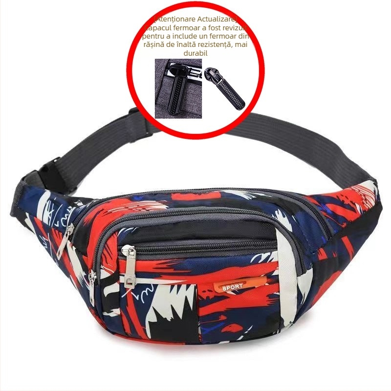 Geantă de talie pentru bărbați, stil urban simplu, nylon, impermeabil, model cu dungi, căptușeală din poliester