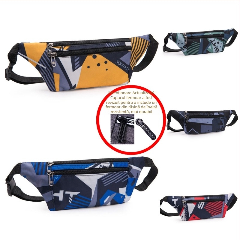 Geantă de talie pentru bărbați, stil urban simplu, nylon, impermeabil, model cu dungi, căptușeală din poliester