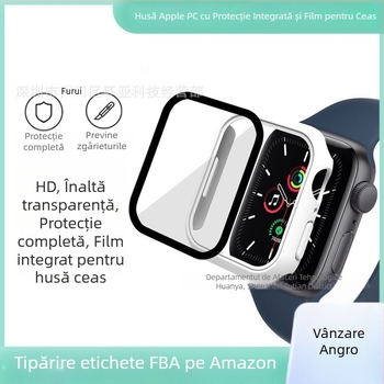 Carcasă de protecție pentru Apple Watch Series 7, compatibilă cu PC și folie de protecție din sticlă temperată