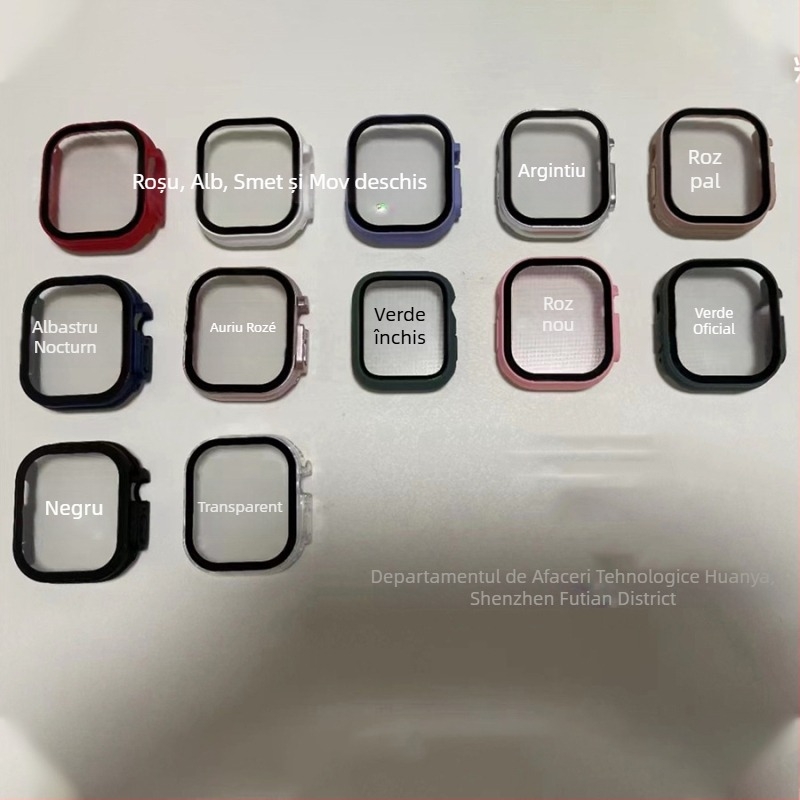 Carcasă de protecție pentru Apple Watch Series 7, compatibilă cu PC și folie de protecție din sticlă temperată