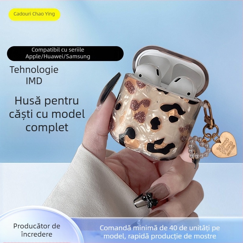 Carcasă de protecție pentru AirPods Pro 3 și AirPods 4a generație – leopard print, TPU+PET, proces IMD
