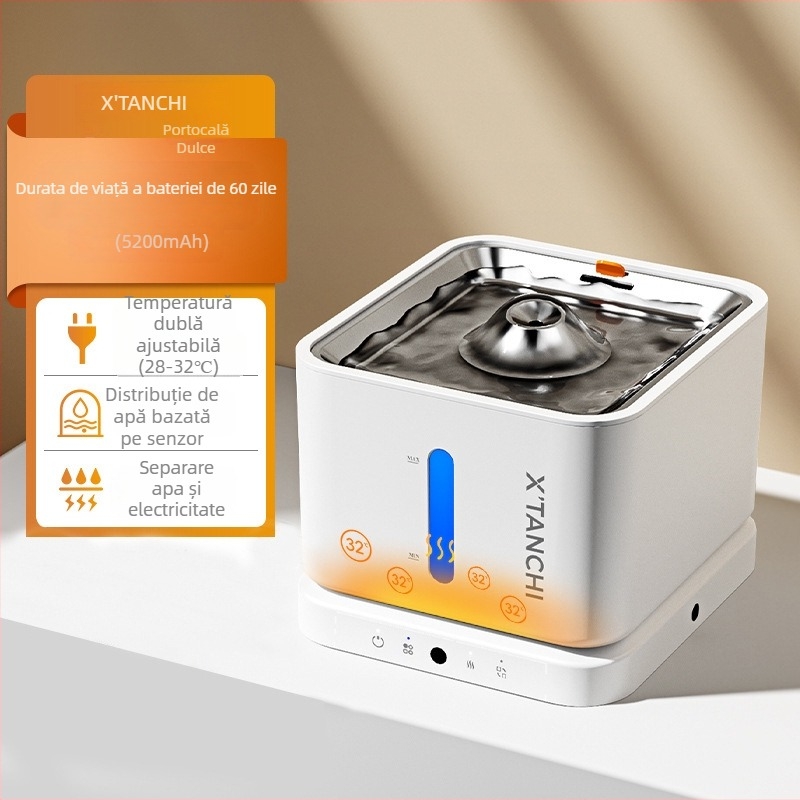 Dispenser de apă pentru animale de companie, cu design detașabil, încălzire la temperatură constantă, funcționare automată, filtru-cartuș, fără fir, pentru câini și pisici