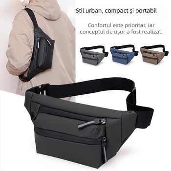 Geantă de piept pentru bărbați – Material: Skin Membrane; Impermeabilă; Rezistentă la abraziune; Anti-furt; Captușală poliester