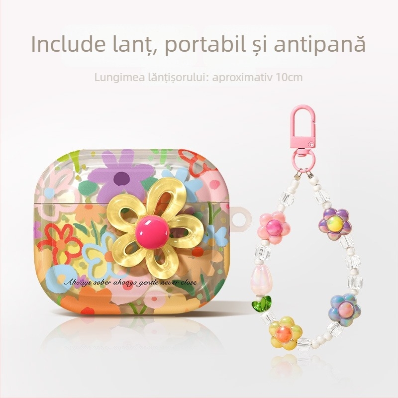 Carcasă pentru AirPods 4-a generație și AirPods Pro 2-a generație – TPU, imprimare, model floral de primăvară, personalizabil