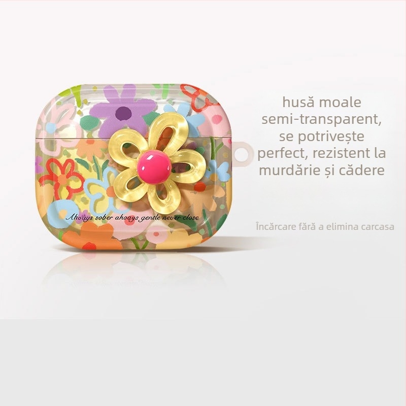 Carcasă pentru AirPods 4-a generație și AirPods Pro 2-a generație – TPU, imprimare, model floral de primăvară, personalizabil