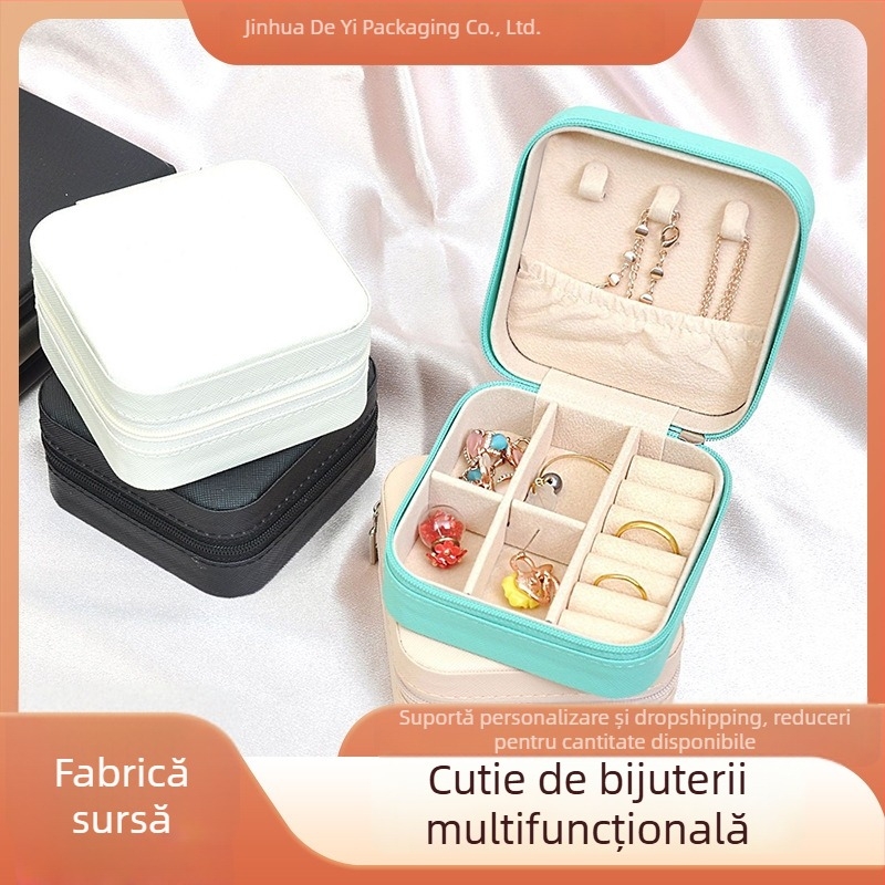 Cutie portabilă pentru bijuterii din PU piele pentru cercei și verighete, Modelul 062, Capacitate 18 L, Rezistentă la praf