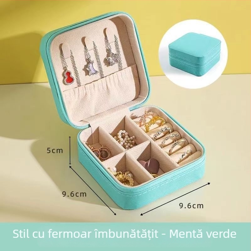 Cutie portabilă pentru bijuterii din PU piele pentru cercei și verighete, Modelul 062, Capacitate 18 L, Rezistentă la praf