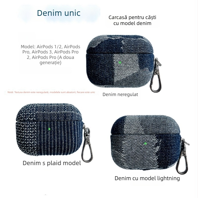 Carcasă AirPods Pro din denim – rigidă, lucrată manual, personalizabilă, pentru Apple AirPods Pro 1/2/3/4 generații