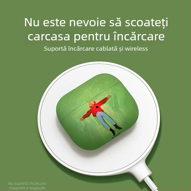 Husă AirPods 4, silikon, finisaj mat, design în relief, stil desene animate, compatibil cu Apple