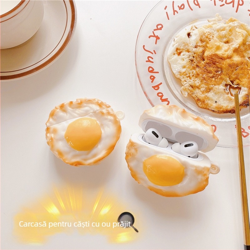 Husă de protecție cu design ou prăjit pentru AirPods Pro 3-a Generație și AirPods Pro 2 (4-a Generație) – husă PVC, stil cartoon, turnare prin injecție