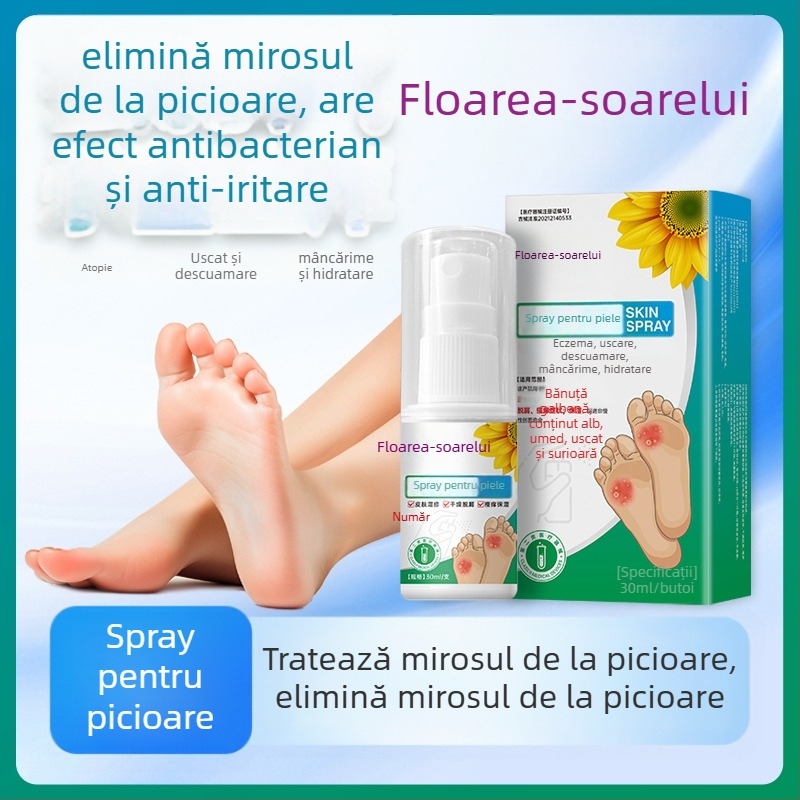 Sunflower Spray medical pentru pielea picioarelor - Ameliorare pentru eczeme, uscăciune și descuamare; Hidratează; Stimulează vindecarea rănilor noncronice; Soluție de carbomer cu pulverizator; Aprobarea Ji Xie Zhu Zhun 20212140533