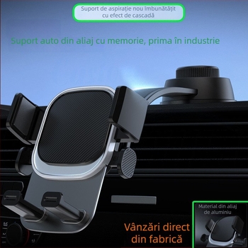 Suport pentru telefon auto pentru navigație — montare cu ventuză, compatibil cu gurile de ventilație și bord, blocare automată