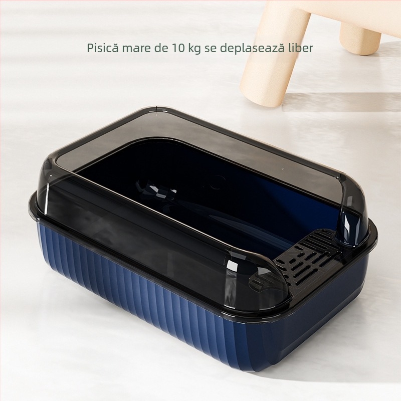 Cutie de nisip pentru pisici, semiînchisă, anti-stropire, design pătrat, PP, pentru pisici