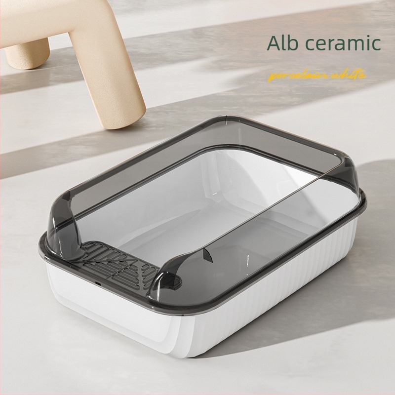 Cutie de nisip pentru pisici, semiînchisă, anti-stropire, design pătrat, PP, pentru pisici