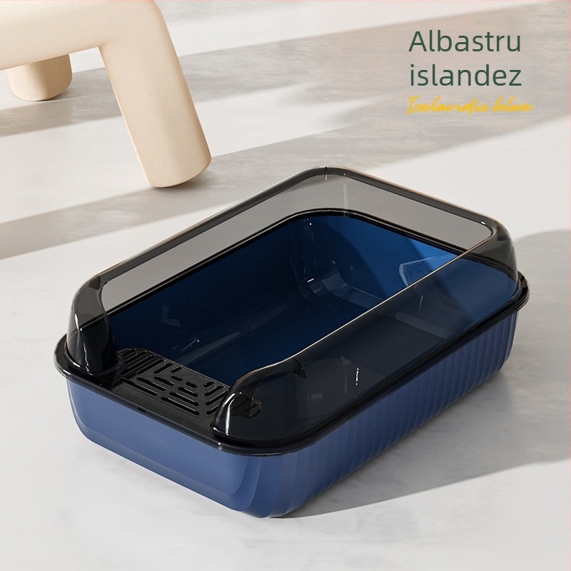 Cutie de nisip pentru pisici, semiînchisă, anti-stropire, design pătrat, PP, pentru pisici