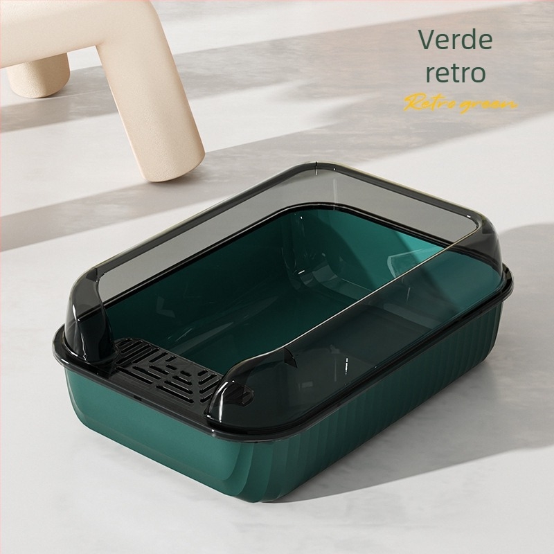 Cutie de nisip pentru pisici, semiînchisă, anti-stropire, design pătrat, PP, pentru pisici