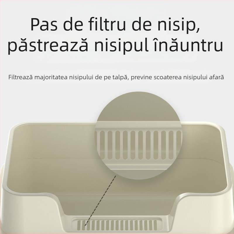 Cutie de nisip pentru pisici, gard înalt anti-strop, design semiînchis cu acces deschis, construcție pătrată din PP, marcă privată