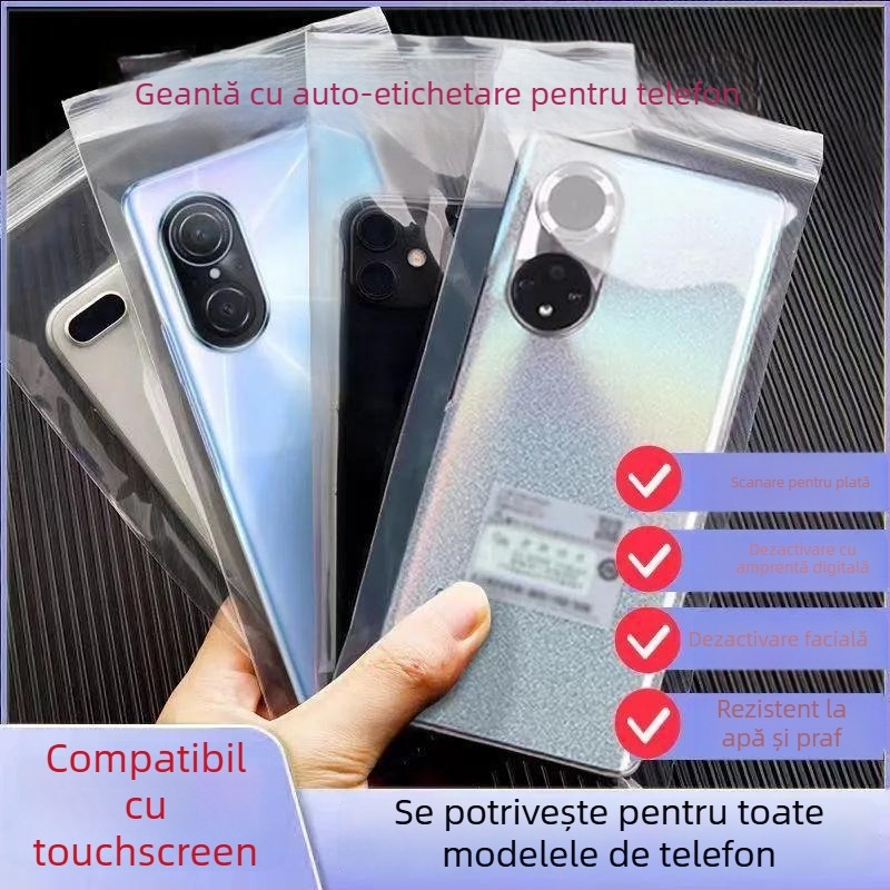 Sac de telefon impermeabil, transparent, praf rezistent, auto-închis, protecție ecran tactil