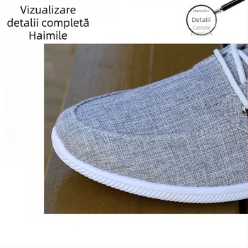 Pantofi de toamnă pentru bărbați din pânză, partea superioară din cânepă, talpă din cauciuc, vârf din piele, închidere cu șireturi, înălțime medie