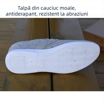 Pantofi de toamnă pentru bărbați din pânză, partea superioară din cânepă, talpă din cauciuc, vârf din piele, închidere cu șireturi, înălțime medie