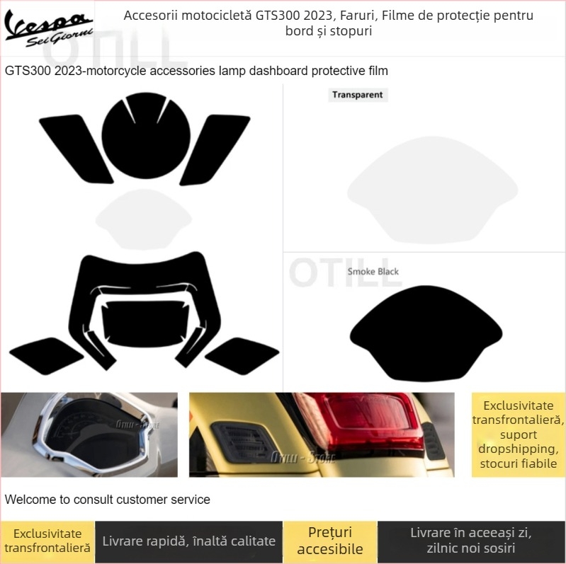 Otilli folie de protecție pentru faruri, semnalizatoare față și spate, bord și far Vespa GTS 300 2023-