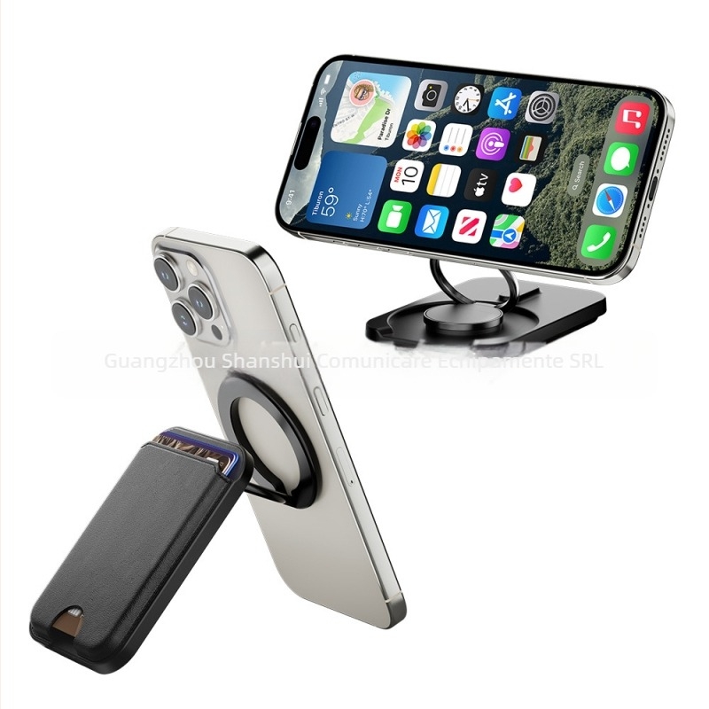 Geantă pentru telefon cu suport MagSafe pentru carduri și suport metalic reglabil - Piele PU, unisex, model solid