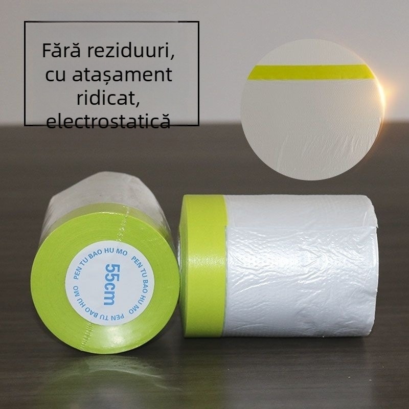 Folie de mascaj galbenă pentru decorare și vopsire auto, hârtie de mascaj, protecție împotriva prafului în cameră — material PE, seria 1