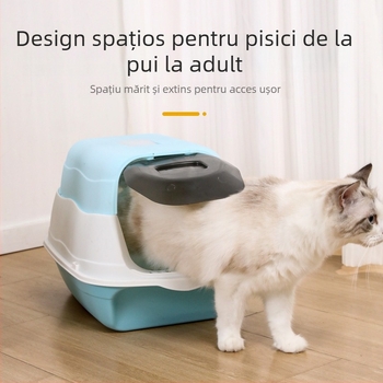 Cutie de nisip pentru pisici, închisă, formă circulară, material PP, marca HAWoo