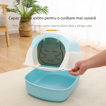 Cutie de nisip pentru pisici, închisă, formă circulară, material PP, marca HAWoo